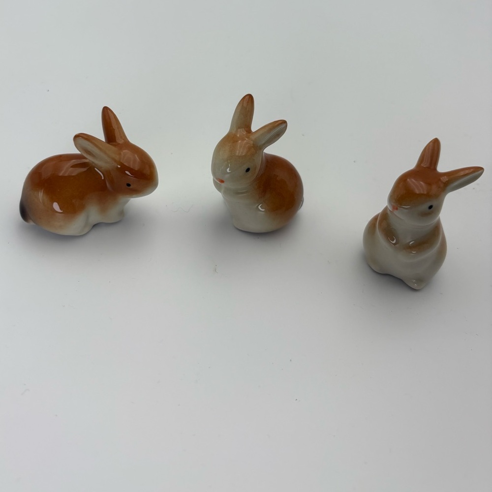 Adorable Miniature Ceramic Bunny Figurines Set of Three